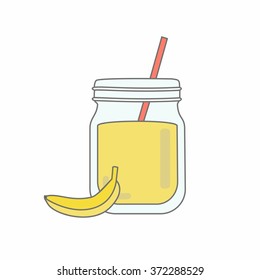 Fresh banana Smoothie. Healthy Food. Vector Illustration EPS10. minimalistic black line style, can be used for banner or menu of detox bar