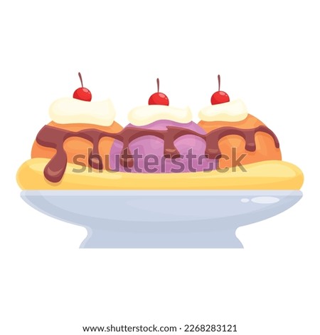 Fresh banana split icon cartoon vector. Ice frozen. Sweet snack