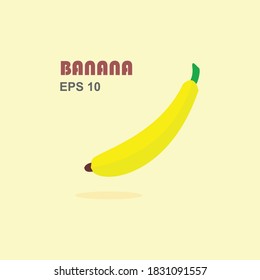 Fresh banana vector illustration. icon of a banana with a yellow skin and green stem on it, straight plucked from the garden.