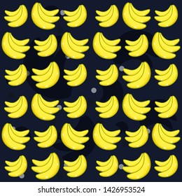 Fresh Banana Vector Seamless Pattern Exotic Fruit with Dark Blue Background . Suitable for Wallpaper , Wall decoration , Decorative backdrop illustration , cute Repeat texture elements