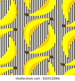 Fresh bananas background. Hand drawn overlapping backdrop. Colorful wallpaper vector. Seamless pattern with fruits collection. Decorative colored illustration, good for printing