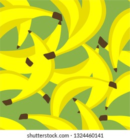Fresh bananas background. Hand drawn overlapping backdrop. Colorful wallpaper vector. Seamless pattern with fruits collection. Decorative illustration, good for printing
