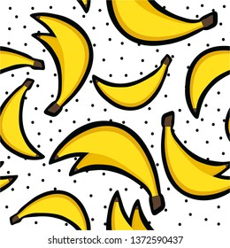 Fresh bananas background. Hand drawn overlapping backdrop. Colorful wallpaper vector. Seamless pattern with fruits. Decorative illustration, good for printing
