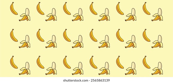 Fresh bananas background. Hand drawn overlapping backdrop. Colorful wallpaper vector. Seamless pattern with fruits collection. Decorative colored illustration