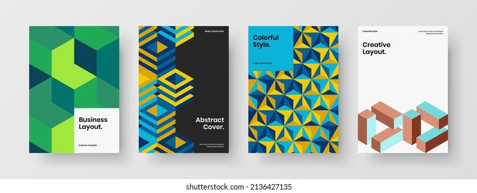 Fresh banner A4 design vector template set. Premium mosaic hexagons book cover layout collection.
