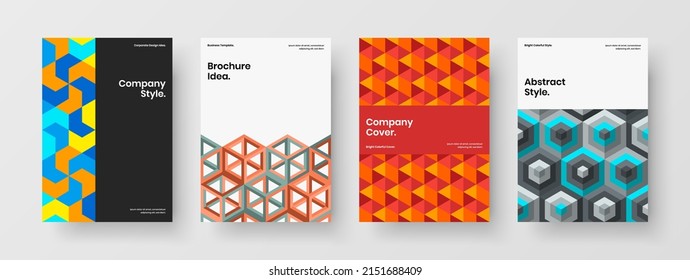Fresh banner A4 design vector template composition. Bright mosaic shapes journal cover concept set.