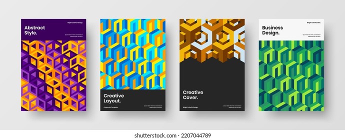 Fresh banner A4 vector design layout bundle. Isolated geometric hexagons corporate brochure template set.