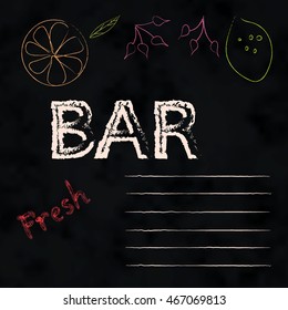 Fresh bar menu, citrus fruit: oranges, limes, chalk Board or vinyl sticker