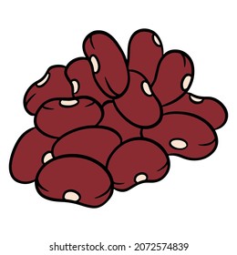 Fresh beans. Red grain beans. Ingredient for dishes. Cartoon style. Vector illustration for design and decoration.