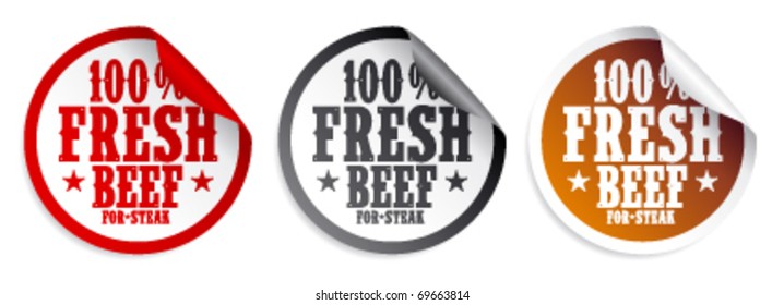 Fresh beef meat for steak stickers set