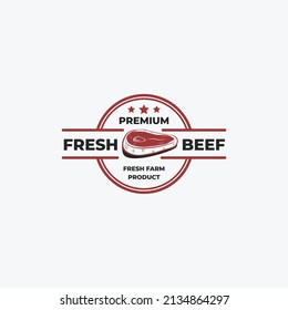 Diseño de ilustración vectorial del logotipo Fresh Beef Premium. plantilla vectorial del logotipo de la carne de vacuno. ilustración del logotipo del elemento de carne