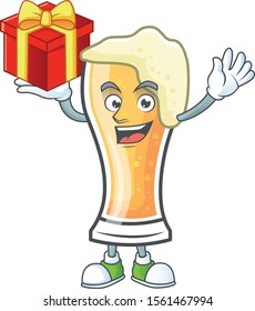 Fresh beer glass with cartoon character bring gift
