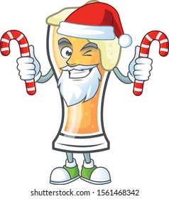 Fresh beer glass with cartoon character santa bring candy