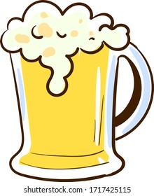 Fresh beer in glass, illustration, vector on white background
