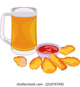Fresh beer with nuggets and sauce