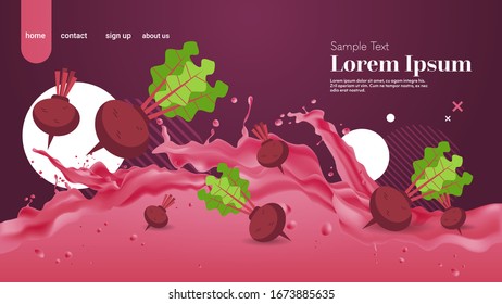 fresh beet juice liquid splash realistic splashes healthy vegetable splashing waves horizontal copy space vector illustration