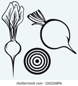 Fresh beetroot with leaves isolated on blue background