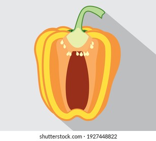 Fresh bell pepper. Vector paprika. Yellow sweet pepper. Flat design drawing on light background