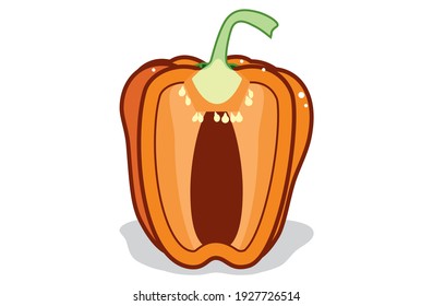 Fresh bell pepper. Vector paprika. Orange sweet pepper. Outline drawing on white background