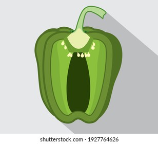 Fresh bell pepper. Vector paprika. Green sweet pepper. Flat design drawing on light background