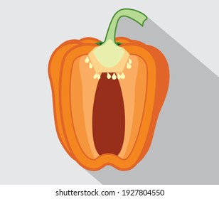 Frische Glockenpfeffer. Vektorpaprika. Orangefarbene Paprika. Flaches Design, Zeichnung auf hellem Hintergrund