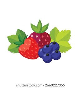 
Fresh berries flat vector illustration on white background.