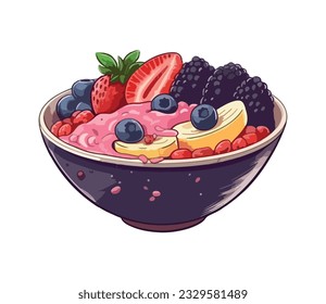 Fresh berry bowl organic gourmet summer snack icon isolated