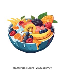 Fresh berry dessert cream and fruits icon isolated