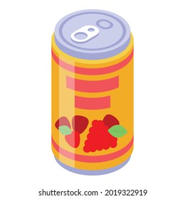 Icono de hojalata de jugo de berry fresco. Isométrico del ícono del vector del zumo de baya fresco para el diseño web aislado en fondo blanco