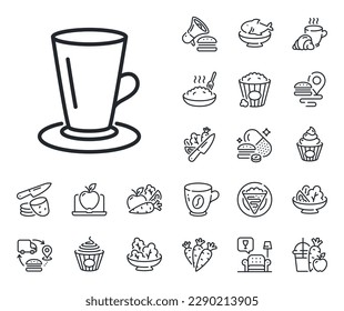 Fresh beverage sign. Crepe, sweet popcorn and salad outline icons. Cup of Tea line icon. Latte or Coffee symbol. Teacup line sign. Pasta spaghetti, fresh juice icon. Supply chain. Vector