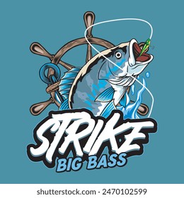 Fresh Big Bass Fish Sport Splash River Vector Cartoon for T-Shirt Graphic Design Colorful Illustration