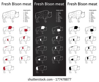 FRESH BISON meat parts Icons for packaging and info-graphic 1