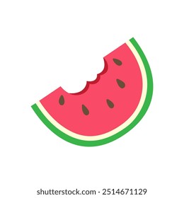 Fresh bitten watermelon slice on a white background.