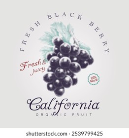 Fresh black berry artwork. Berry fruit print. Nature fruit club print design. Organic food artwork for for t-shirt. Fruit vintage t-shirt design. Enjoy little things.