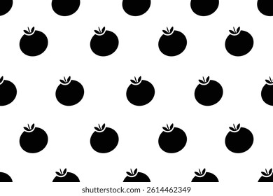 Fresh black tomato seamless pattern with solid design on a white background, perfect for food-related designs and packaging.