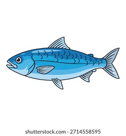 Fresh blue sea fish vector illustration icon in flat cartoon style isolated on white background