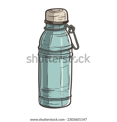 Fresh blue water in plastic bottle over white