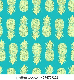 Fresh Blue Yellow Pineapples Geometric Vector Repeat Seamless Pattrern in Grey and Yellow Colors. Great for fabric, packaging, wallpaper, invitations.