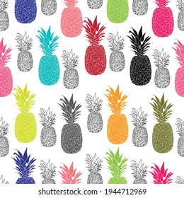Fresh Blue Yellow Pineapples Vector Repeat Seamless Pattern in Grey and Yellow Colors. Great for fabric, packaging, wallpaper, invitations.