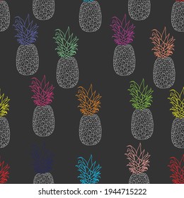 Vector de piña amarillo azul fresco repite el patrón sin foco en los colores gris y amarillo. Excelente para tela, impresión, embalaje, papel pintado, invitaciones, giftwrap.