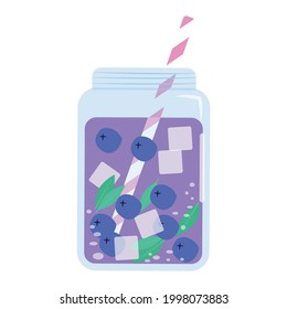 Fresh blueberries lemonade. refreshing summer drink vector illustration.