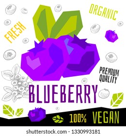 Fresh blueberry berry berries fruits organic vegan food vector hand drawn illustrations