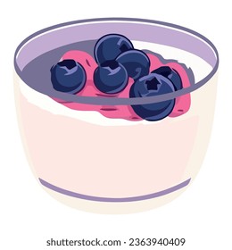 Fresh blueberry dessert in organic fruit bowl over white