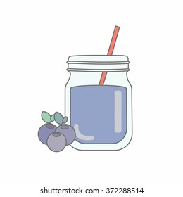 Fresh blueberry Smoothie. Healthy Food. Vector Illustration EPS10. minimalistic black line style, can be used for banner or menu of detox bar