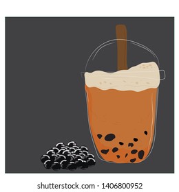 fresh boba bubble tea glasses on Dark Grey background- vector eps 10