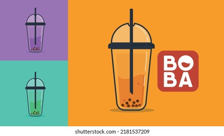 fresh boba drink flat design. boba is made from tapioca of balls