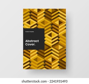 Fresh book cover A4 vector design layout. Bright mosaic hexagons company brochure template.