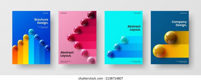 Fresh Book Cover Vector Design Template Collection. Geometric 3D Spheres Flyer Layout Composition.