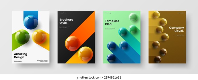 Fresh booklet A4 design vector illustration set. Unique 3D spheres presentation layout collection.