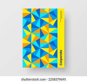 Fresh booklet A4 design vector illustration. Original geometric hexagons brochure layout.